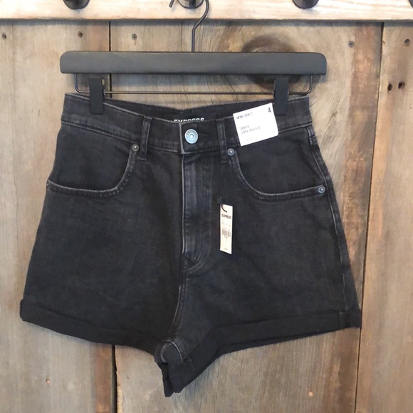 Express Pants - Express Super High Waisted Black Rollled Mom Short